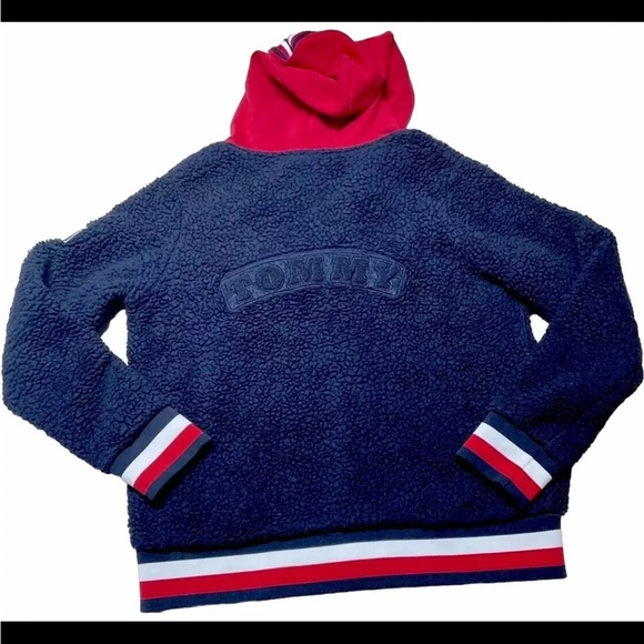 Tommy Hilfiger Size Small Hooded Full Zip Fleece Jacket Blue Logo - Picture 2 of 8